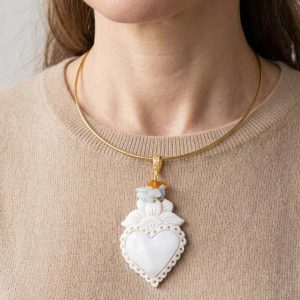 Ciondolo Cammeo Genuino Sacro Cuore Ambra Acquamarina Grappolo