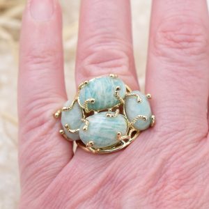 Anello 4 Pietre Amazzonite Ottone
