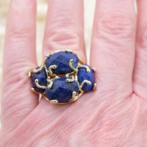 Anello 4 Pietre Lapis Lapislazuli Ottone