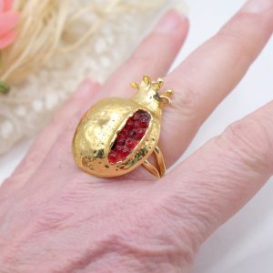 Anello Maxi Melograno Beneaugurante Cristalli Rossi Regolabile