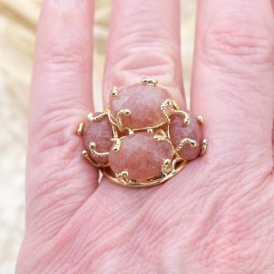 Anello 4 Pietre Quarzo Fragola Ottone