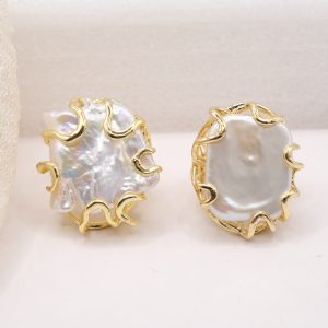 Anello Artigianale Grande Perla Naturale Ottone 2 modelli