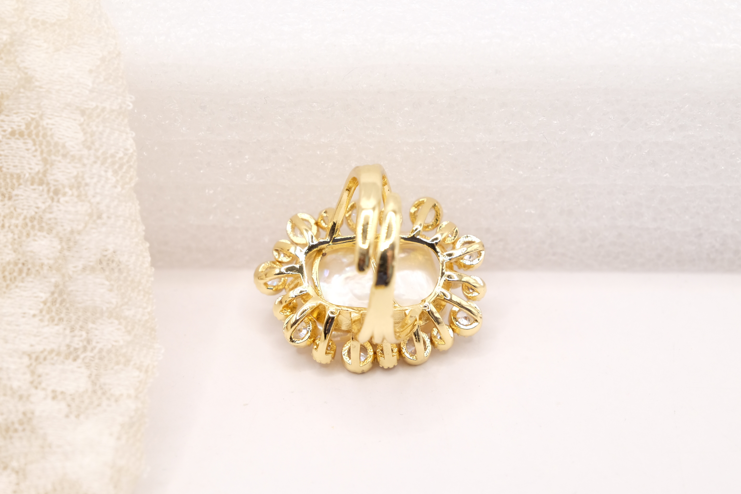 ANELLO REGOLABILE PERLA ZIRCONI OTTONE ARTIGIANALE (1)