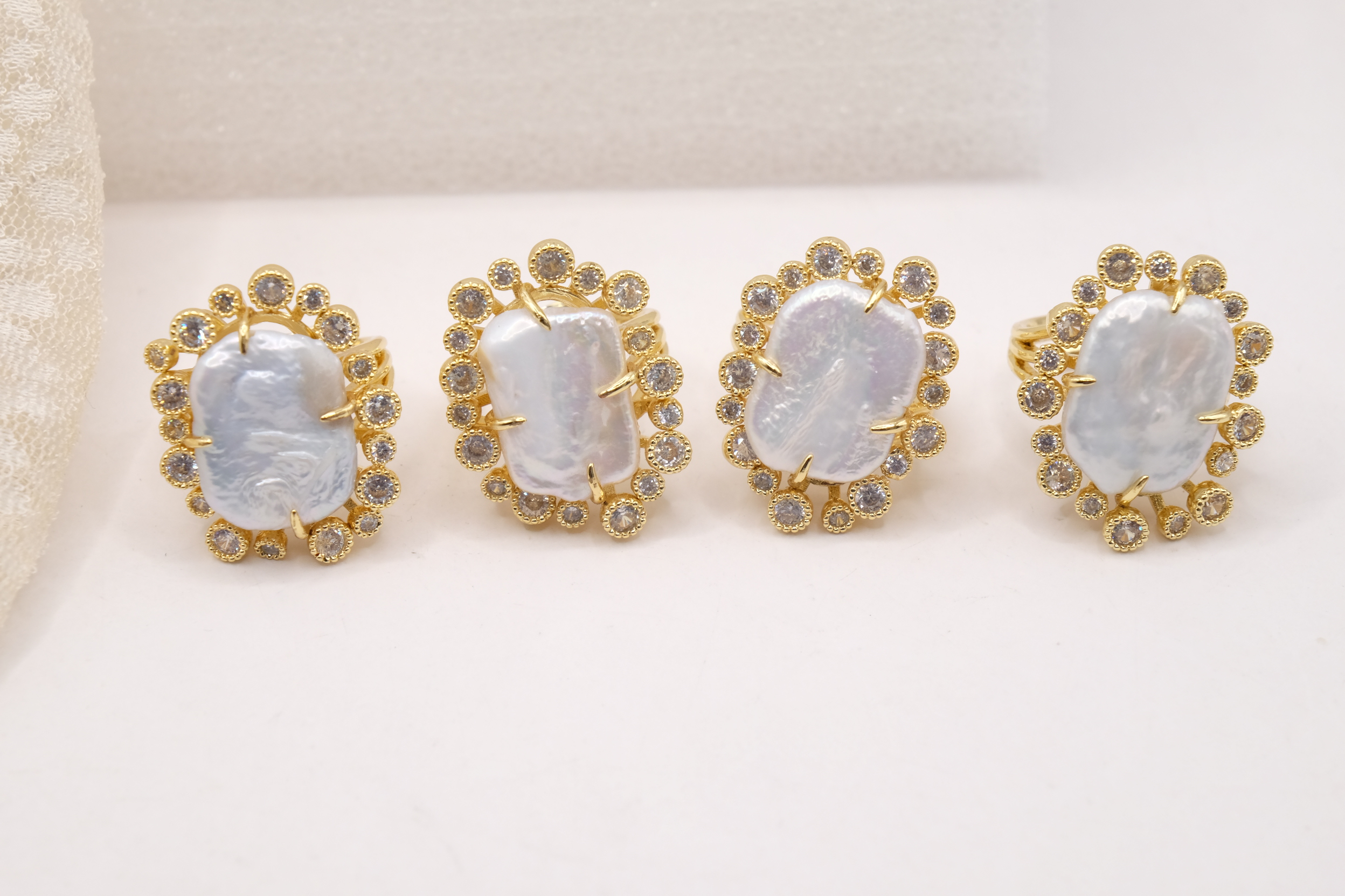 ANELLO REGOLABILE PERLA ZIRCONI OTTONE ARTIGIANALE (2)