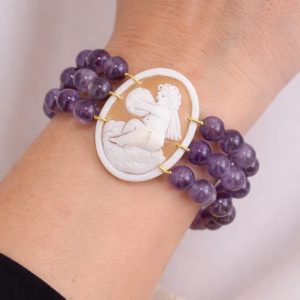 Bracciale Elasticizzato 3 fili Ametista Cammeo di Torre del Greco