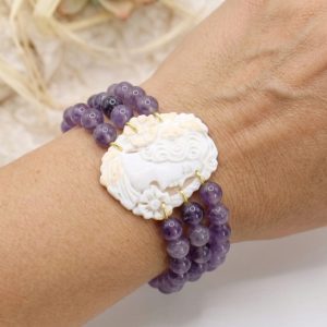 Bracciale Elasticizzato 3 fili Ametista Cammeo di Torre del Greco Dama
