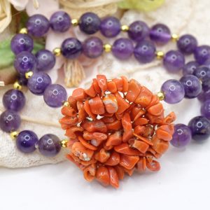 Bracciale Elasticizzato 2 fili Ametista Corallo Naturale Tessito