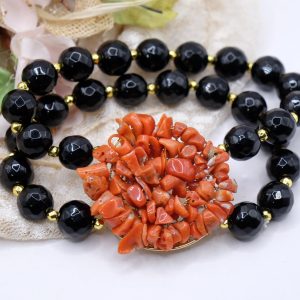 Bracciale Elasticizzato 2 fili Onice Corallo Naturale Tessito