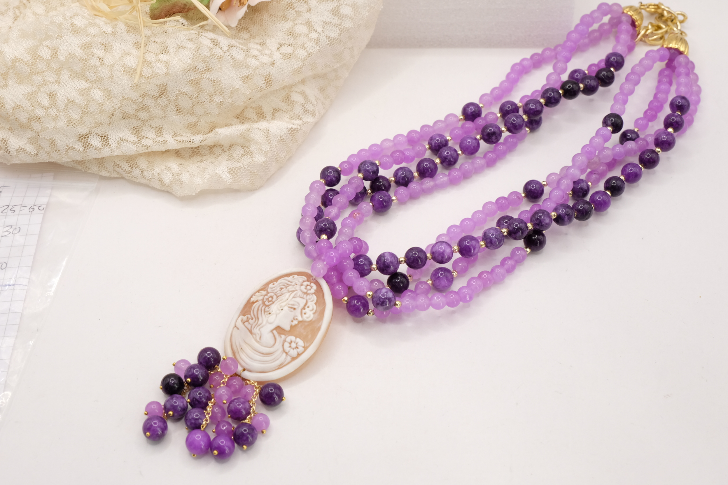 COLLANA AMETISTA GIADA LAVANDA CAMMEO TORRE DEL GRECO ARTIGIANALE SARDONICO (1)