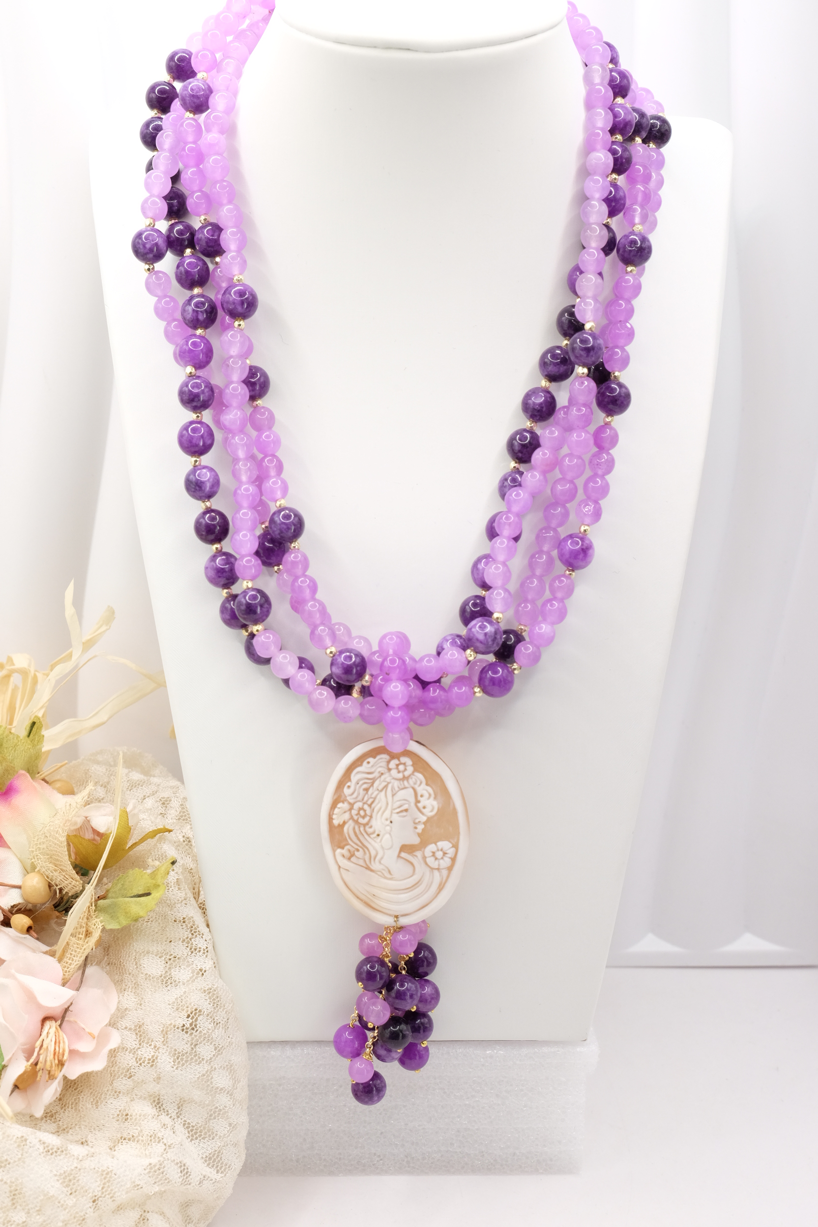 COLLANA AMETISTA GIADA LAVANDA CAMMEO TORRE DEL GRECO ARTIGIANALE SARDONICO (4)