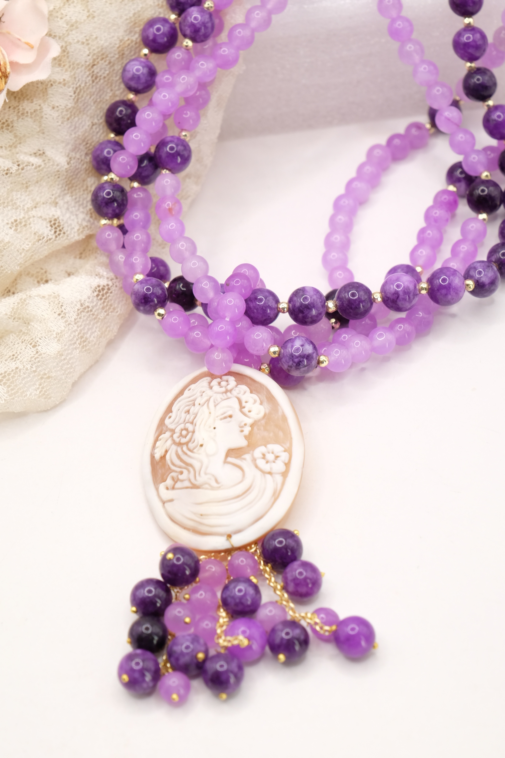 COLLANA AMETISTA GIADA LAVANDA CAMMEO TORRE DEL GRECO ARTIGIANALE SARDONICO (6)