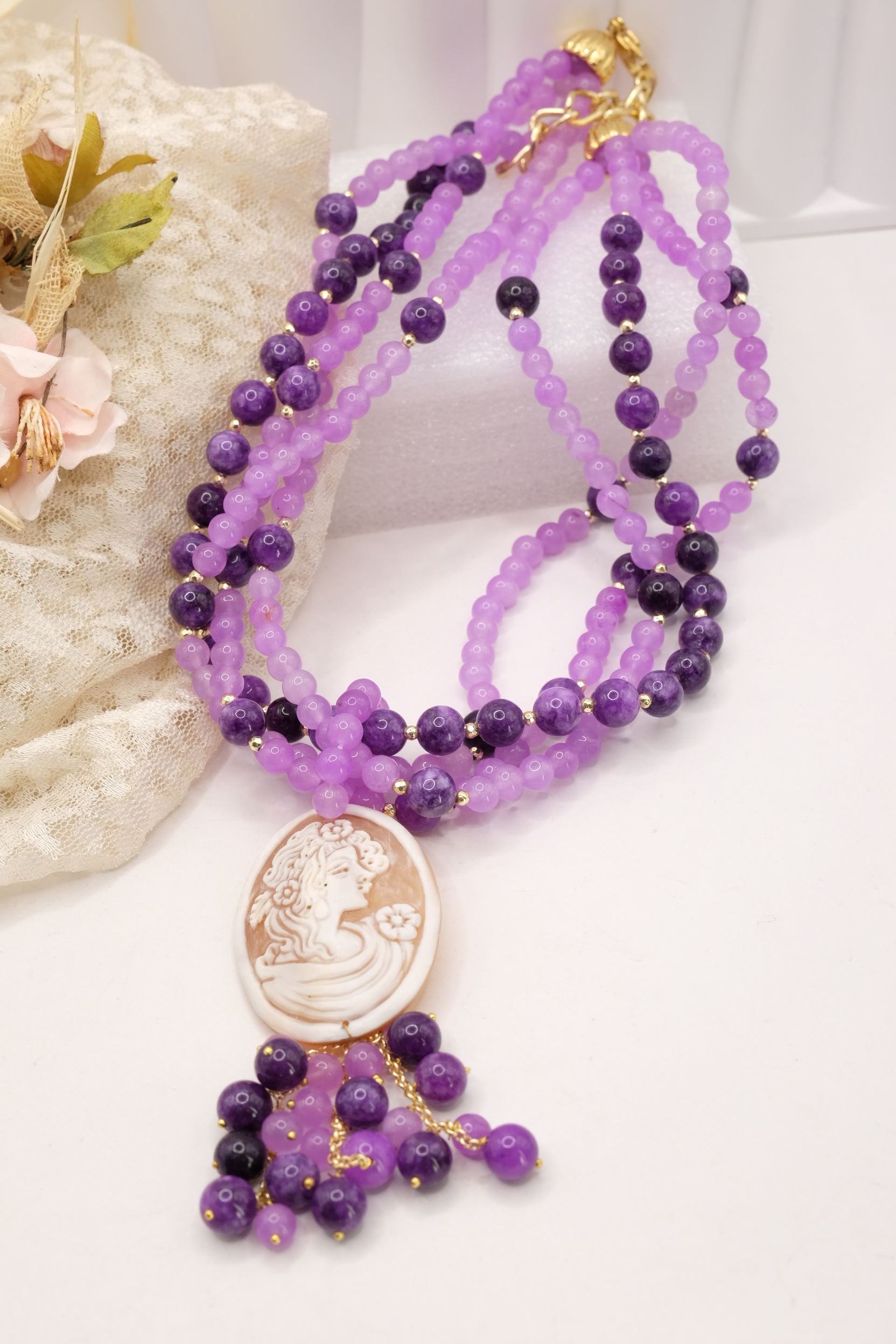 COLLANA AMETISTA GIADA LAVANDA CAMMEO TORRE DEL GRECO ARTIGIANALE SARDONICO (7)