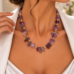 Collana Chips Grandi Ametista Argento 925 Dorato
