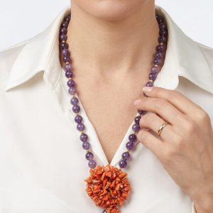 Collana Ametista Centrale Tessito Corallo Naturale