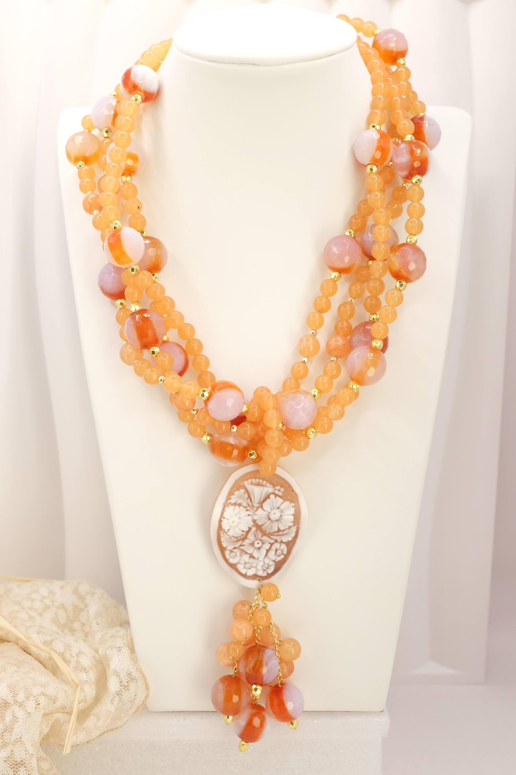 COLLANA ARTIGIANALE CORNIOLA CAMMEO DI TORRE DEL GRECO (2)