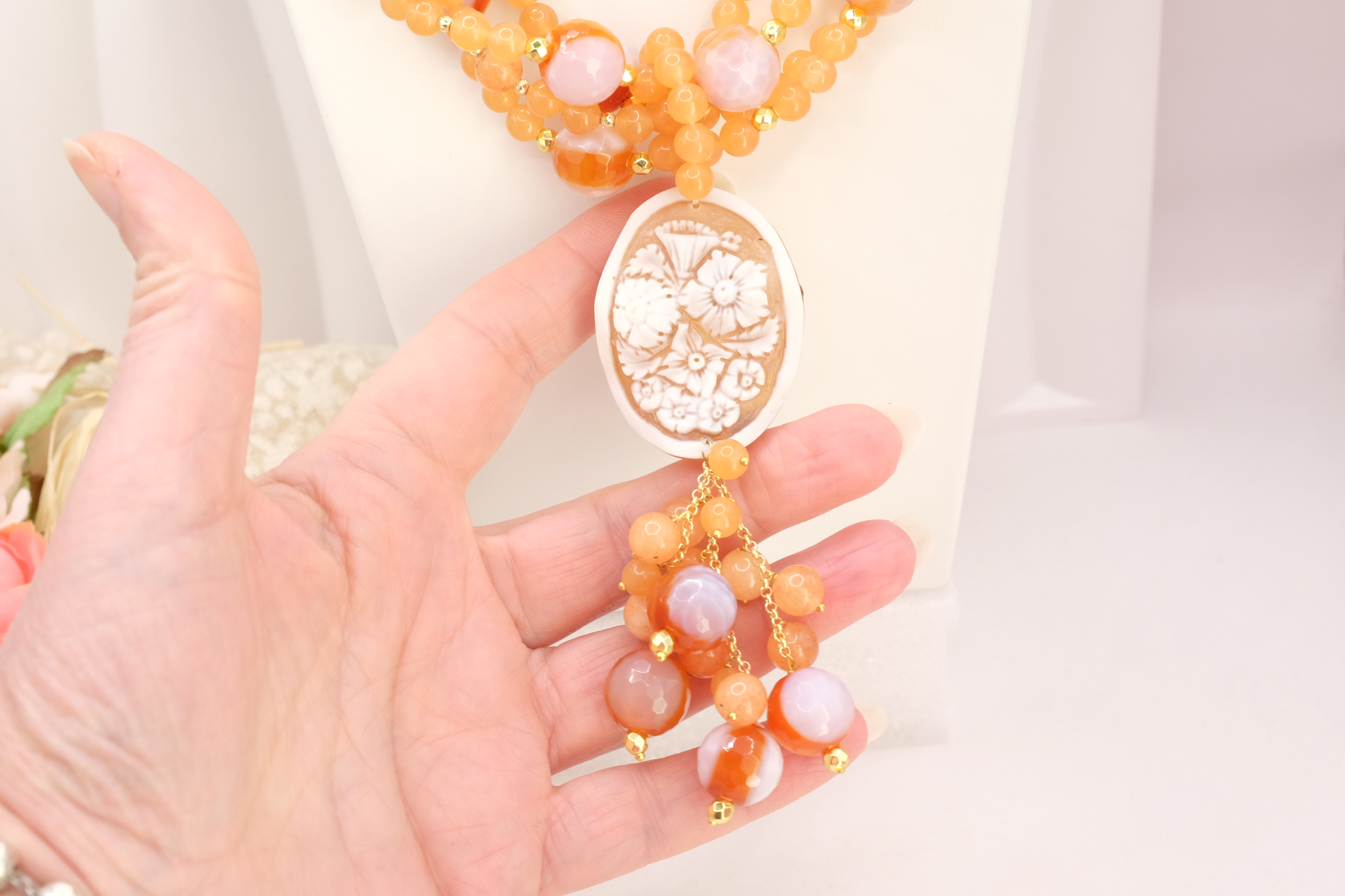 COLLANA ARTIGIANALE CORNIOLA CAMMEO DI TORRE DEL GRECO (3)