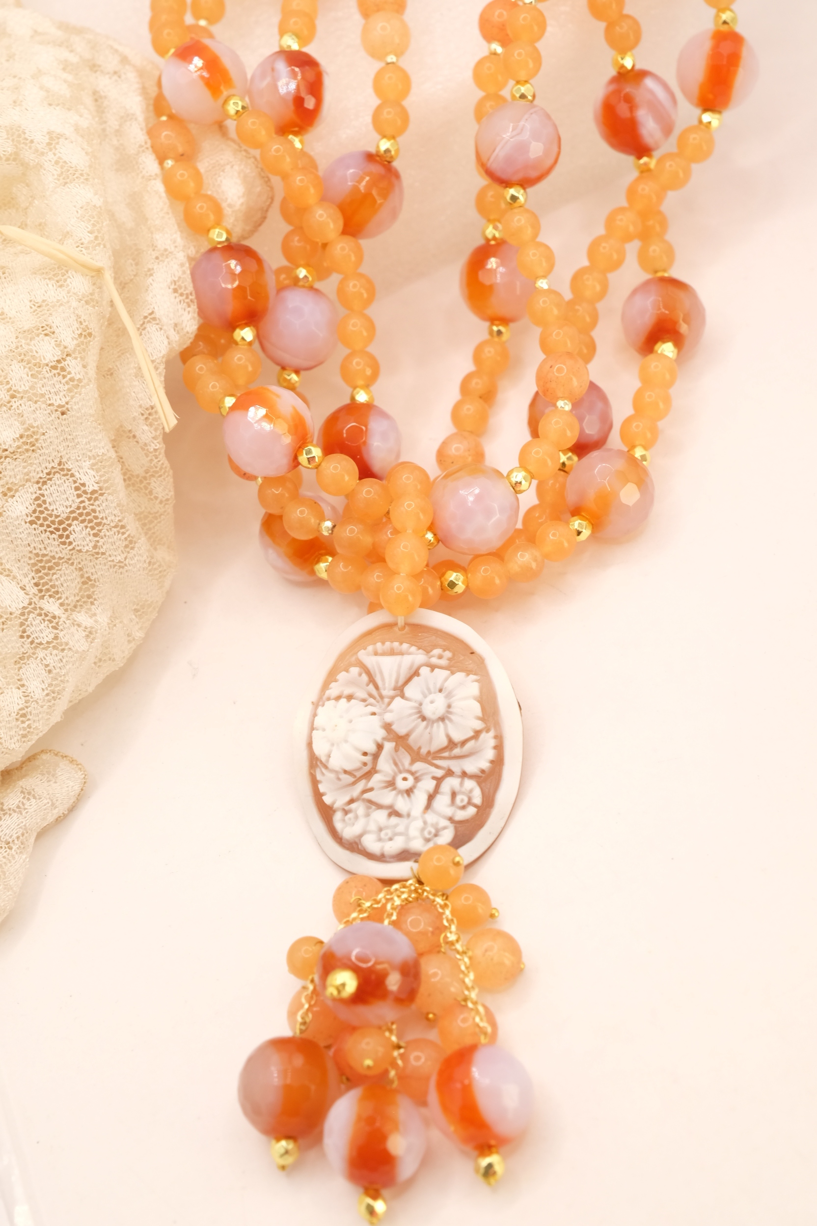 COLLANA ARTIGIANALE CORNIOLA CAMMEO DI TORRE DEL GRECO