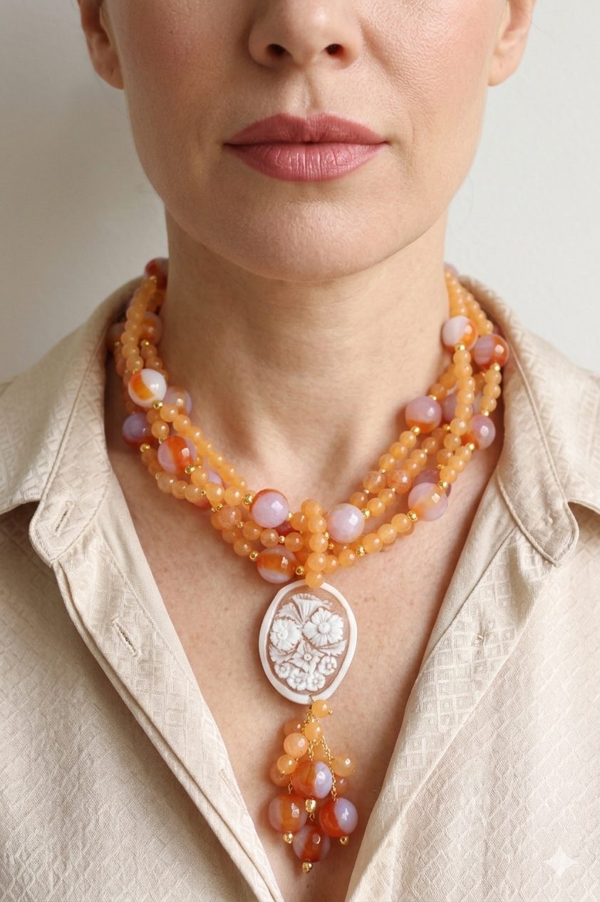 COLLANA ARTIGIANALE CORNIOLA CAMMEO DI TORRE DEL GRECO