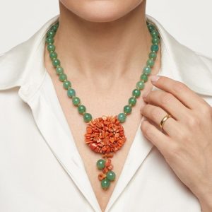 Collana Giada Verde Centrale Tessito Corallo Naturale