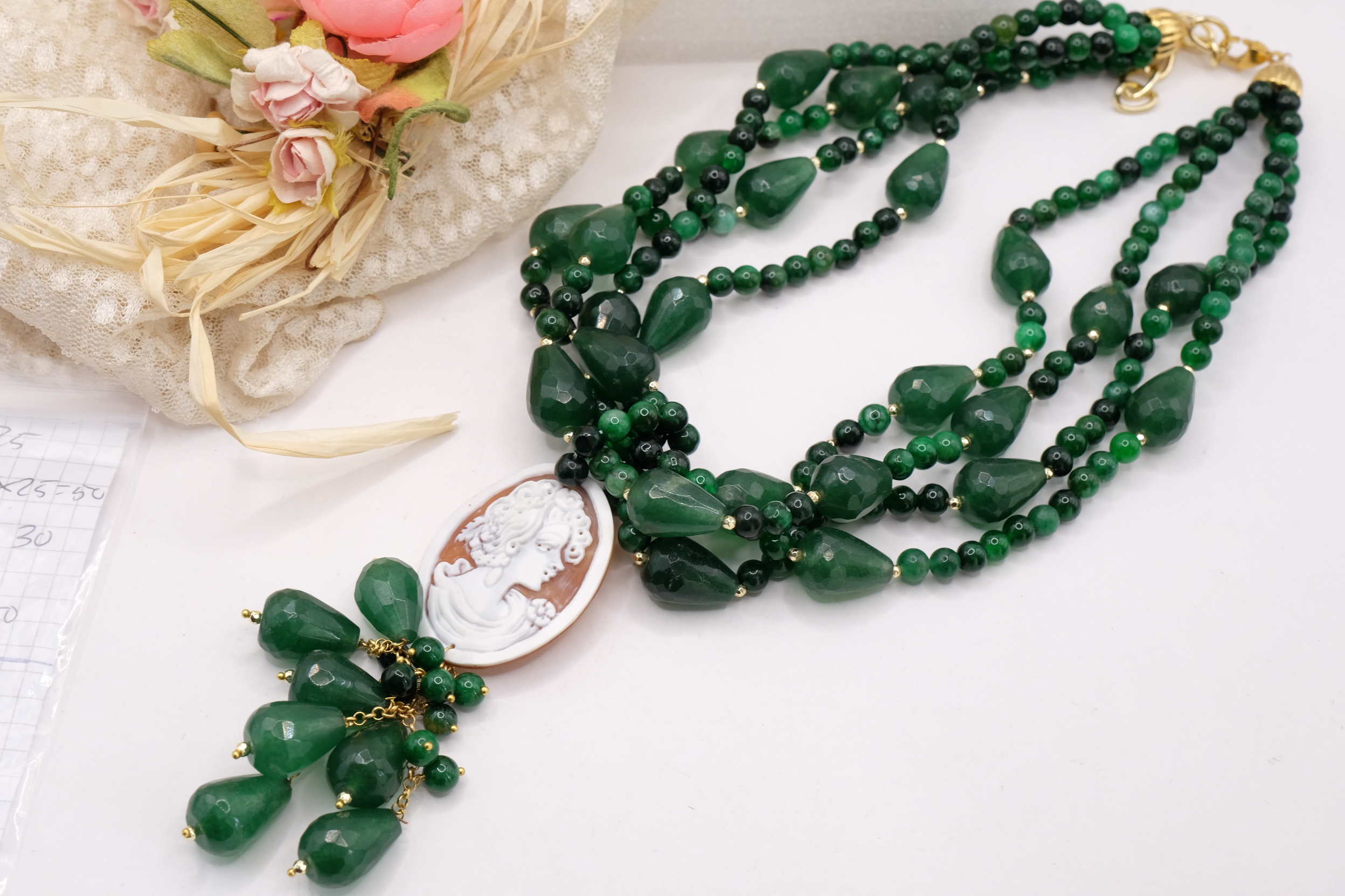 COLLANA ARTIGIANALE GIADA VERDE CAMMEO DI TORRE DEL GRECO (1)