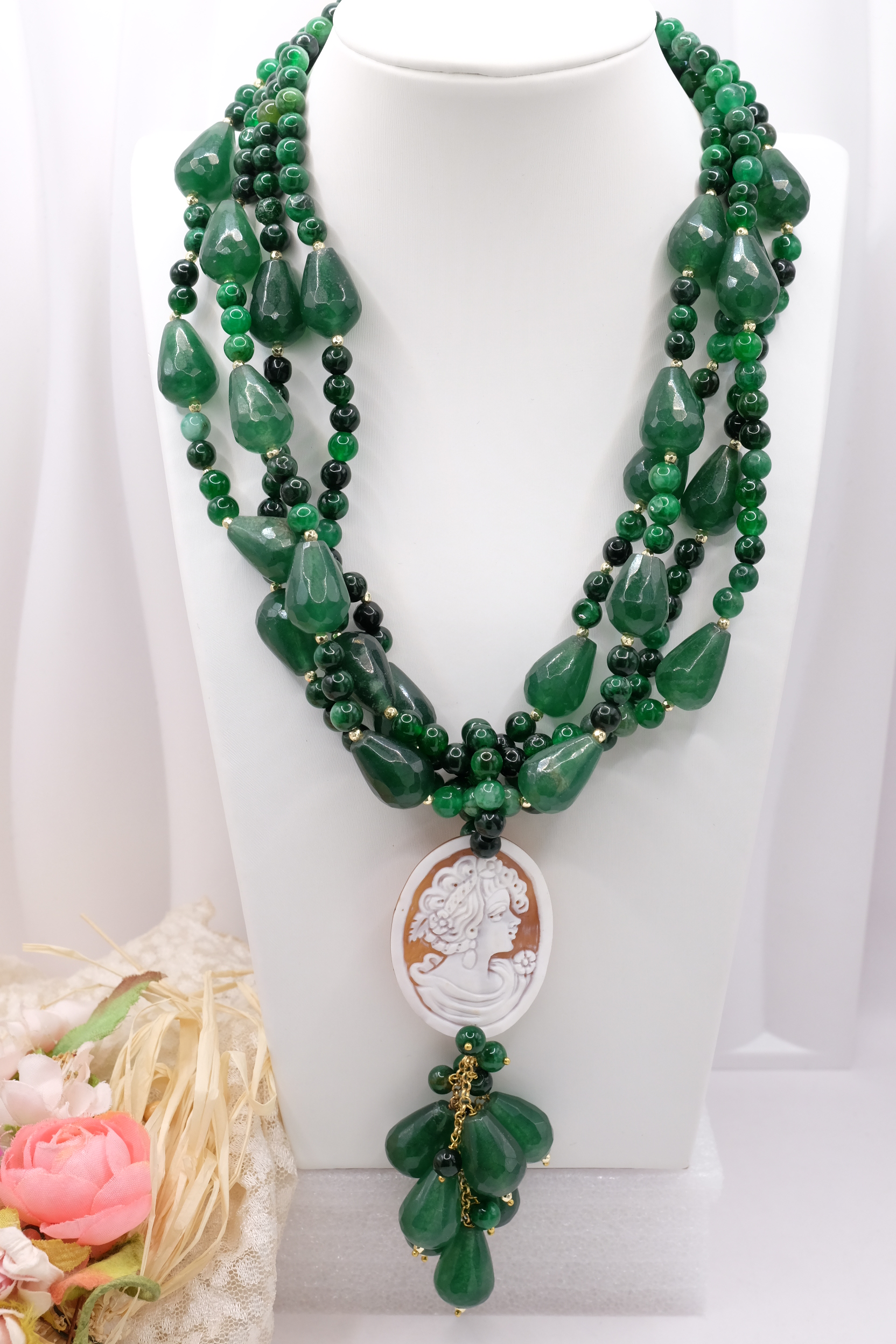 COLLANA ARTIGIANALE GIADA VERDE CAMMEO DI TORRE DEL GRECO (2)