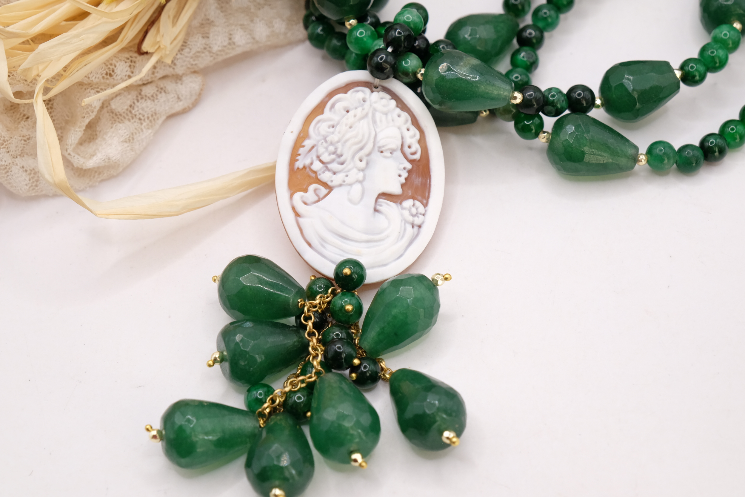 COLLANA ARTIGIANALE GIADA VERDE CAMMEO DI TORRE DEL GRECO (5)