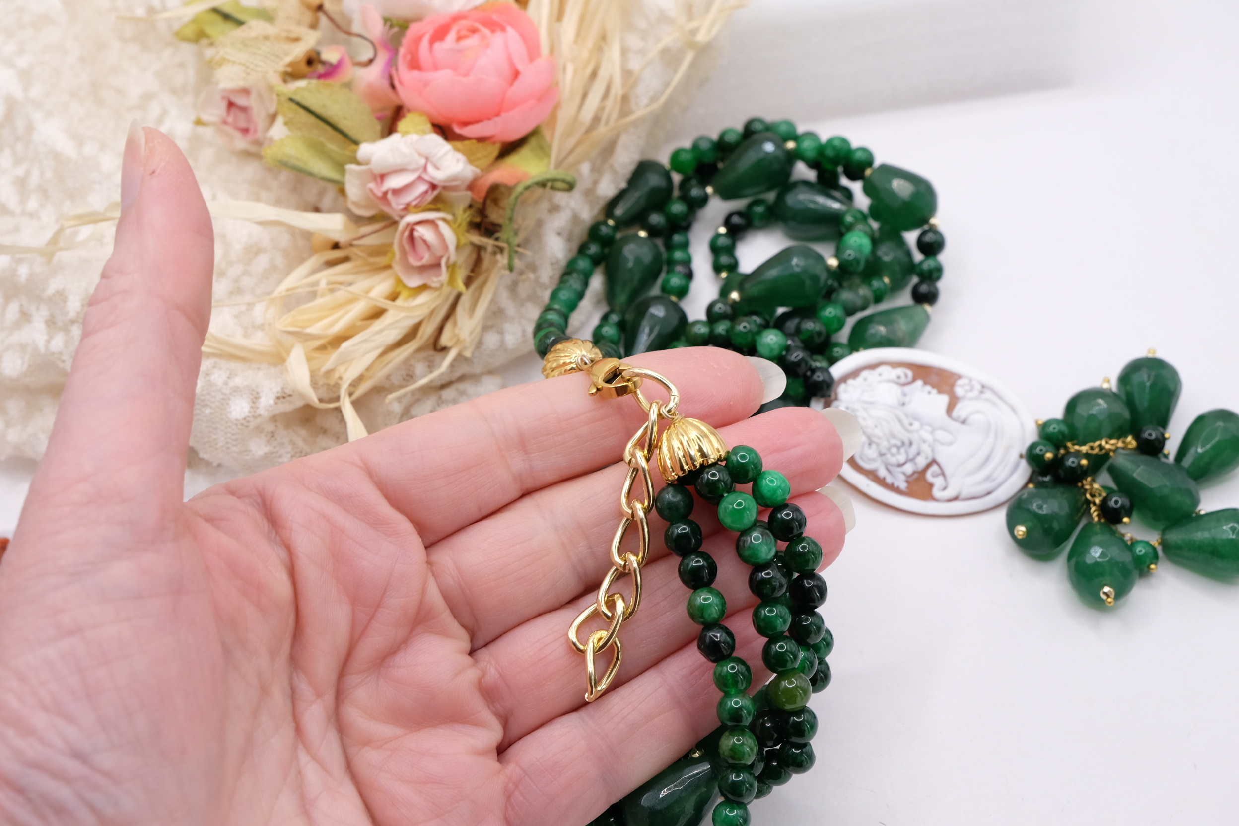 COLLANA ARTIGIANALE GIADA VERDE CAMMEO DI TORRE DEL GRECO (6)