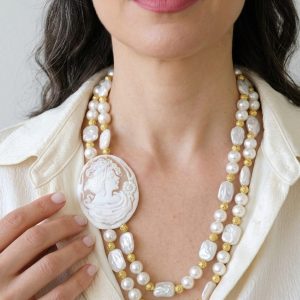Collana perle naturali e Maiorca e cammeo Torre del Greco 2 fili