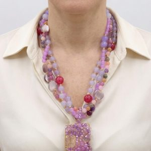 Collana Multifilo Tinte Lilla Lavanda Giada Agata Cristalli a Y