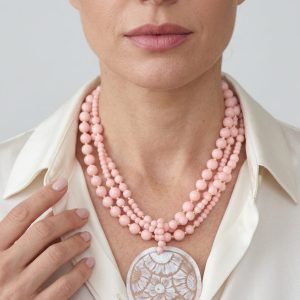 Collana Multifilo Pasta di Corallo Rosa Cammeo di Torre del Greco
