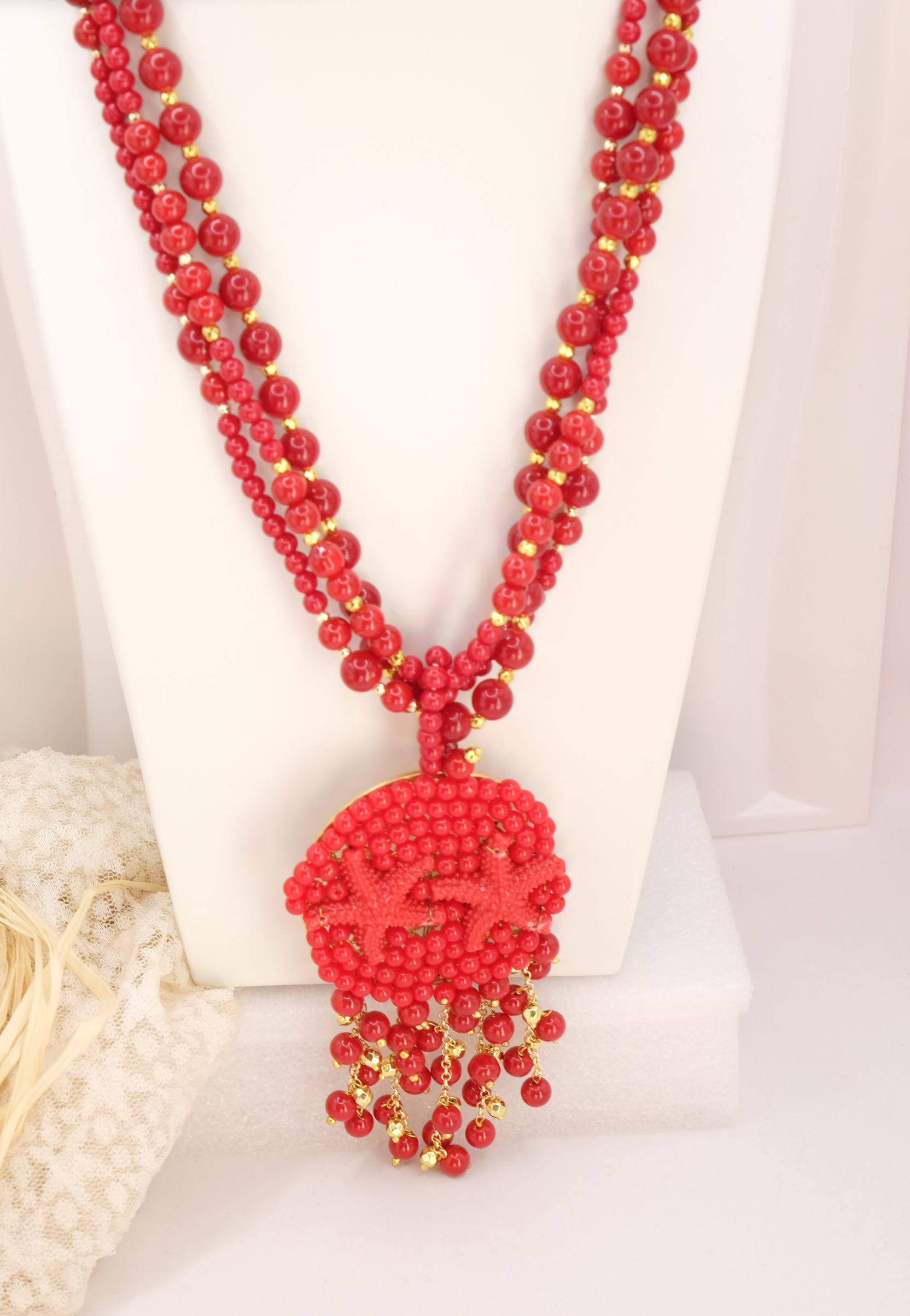 COLLANA ARTIGIANALE PASTA DI CORALLO STELLE MARINE ROSSO (1)