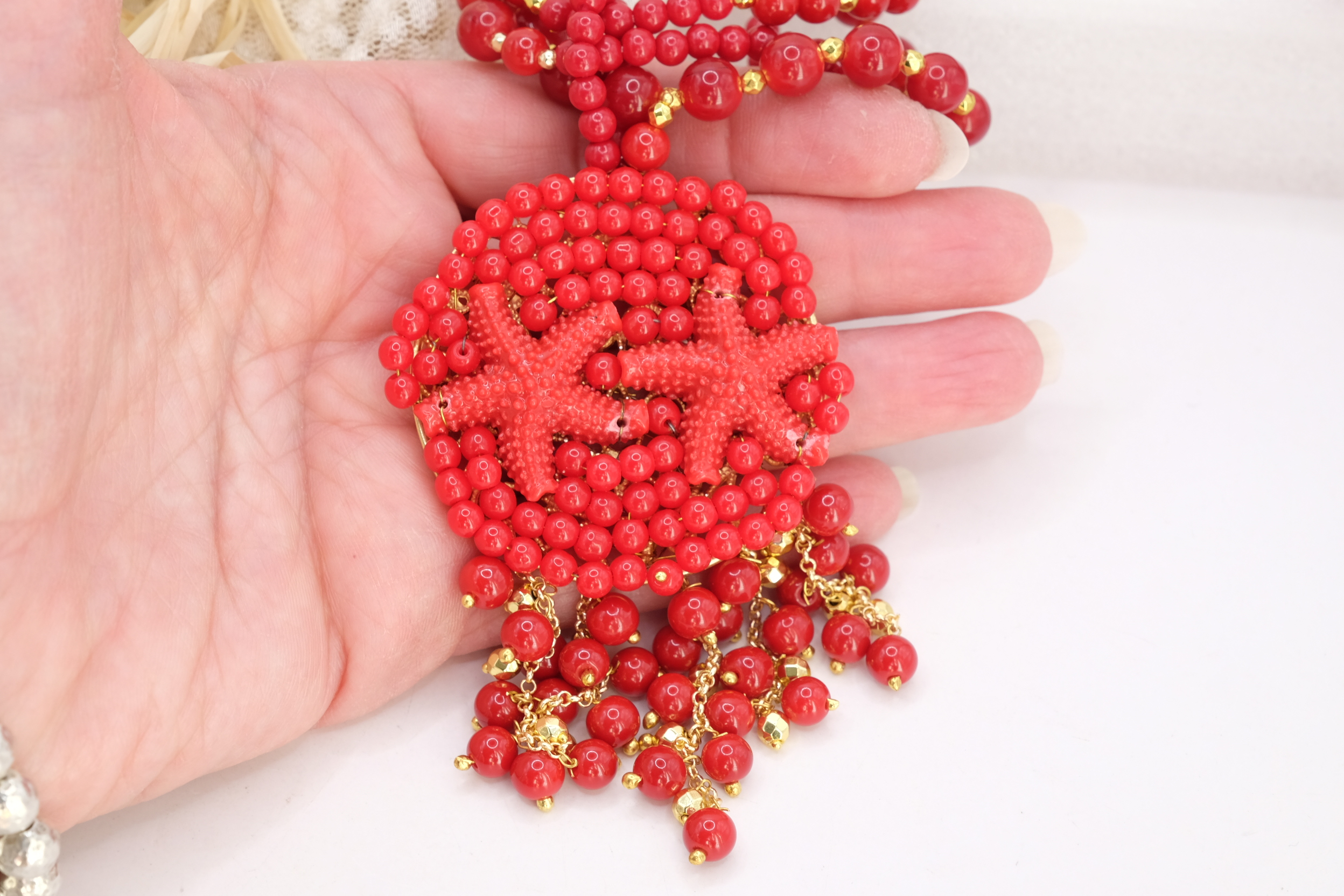 COLLANA ARTIGIANALE PASTA DI CORALLO STELLE MARINE ROSSO (2)