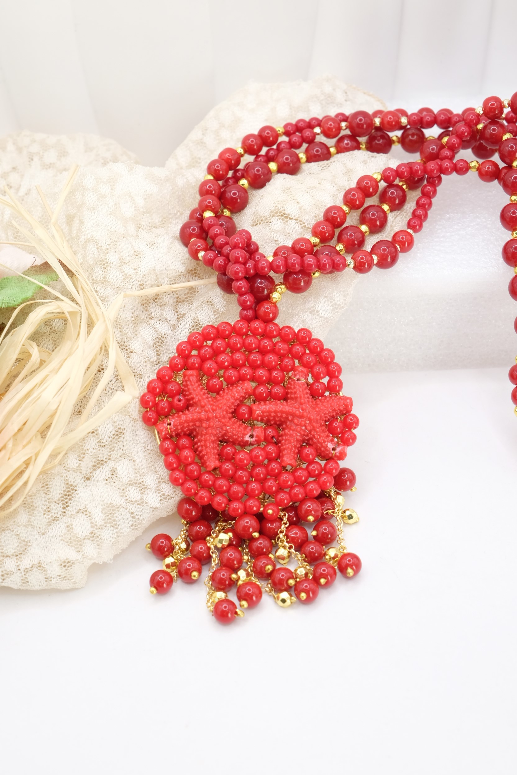 COLLANA ARTIGIANALE PASTA DI CORALLO STELLE MARINE ROSSO (4)