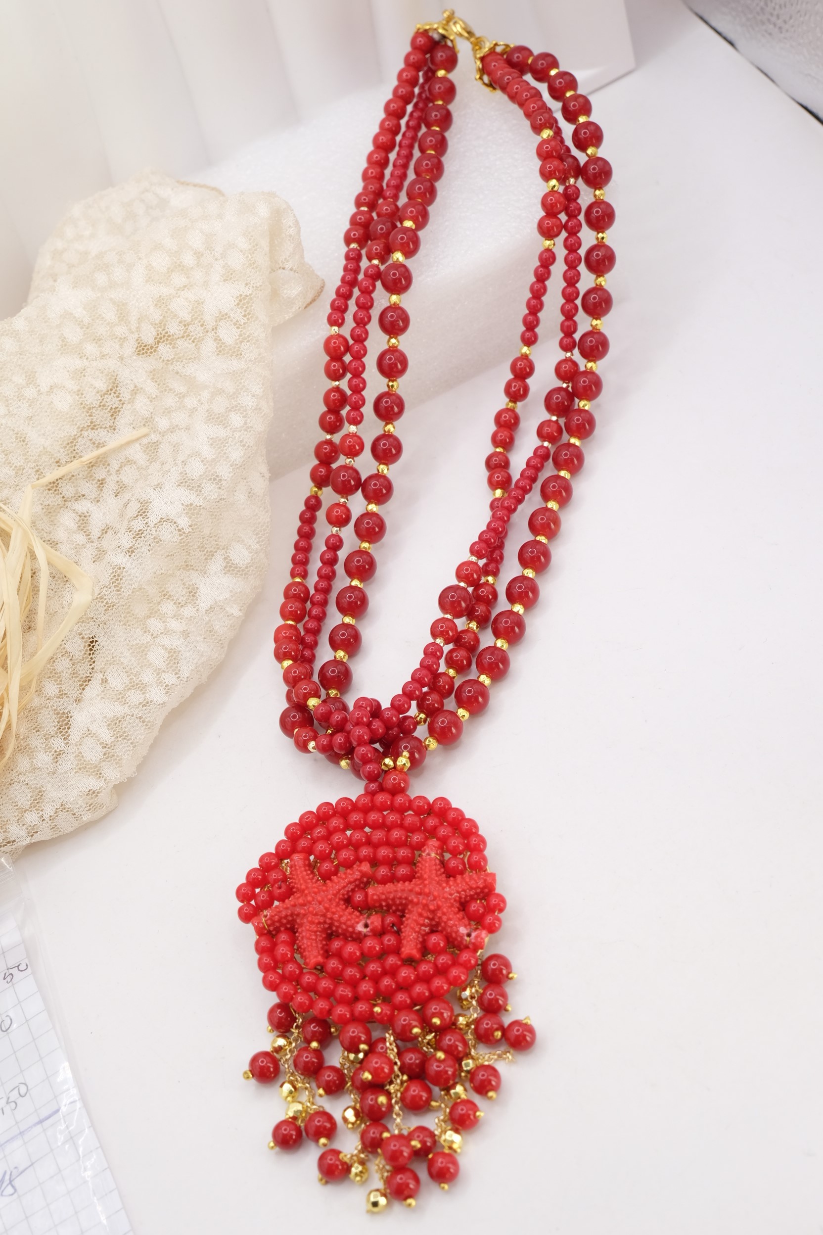 COLLANA ARTIGIANALE PASTA DI CORALLO STELLE MARINE ROSSO (6)