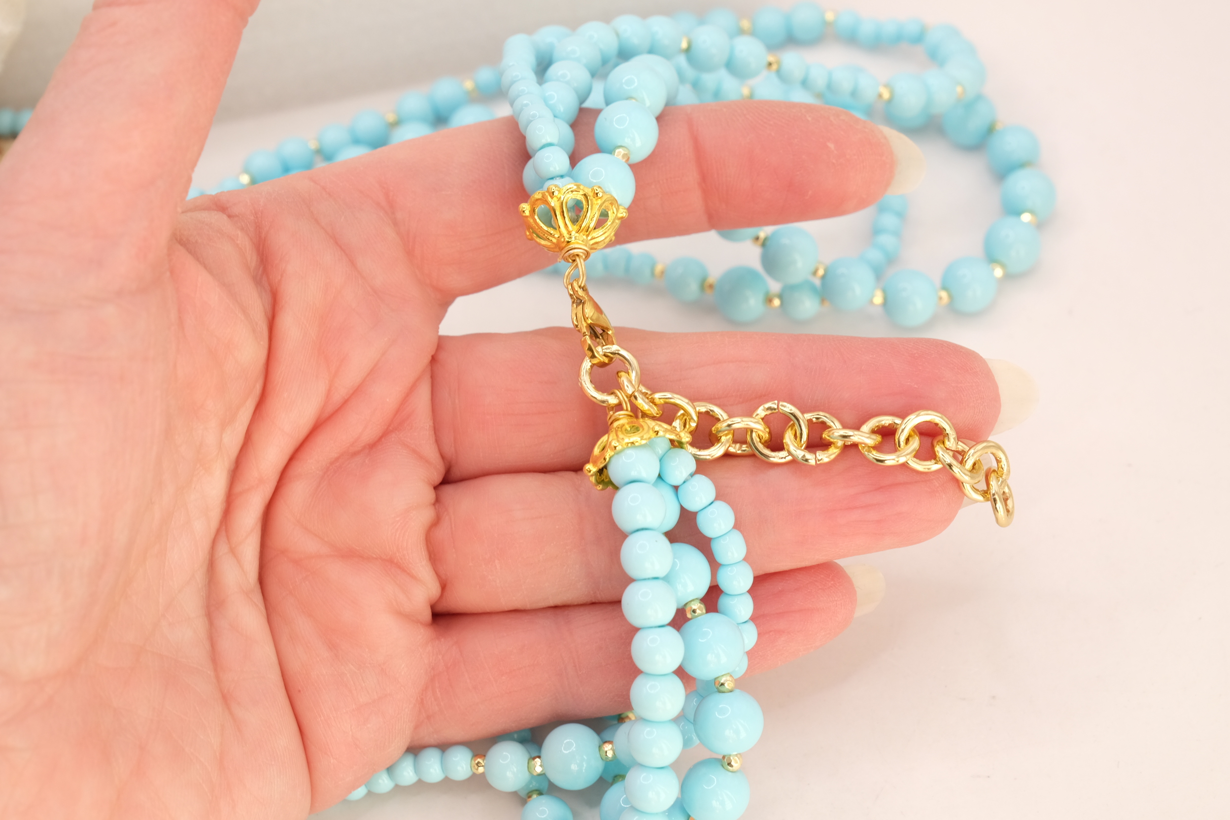 COLLANA ARTIGIANALE PASTA DI TURCHESE CAMMEO PERLA MULTIFILO (3)