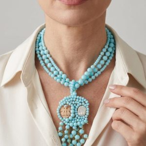 Collana Multifilo Pasta di Turchese Perla Cammeo di Torre del Greco