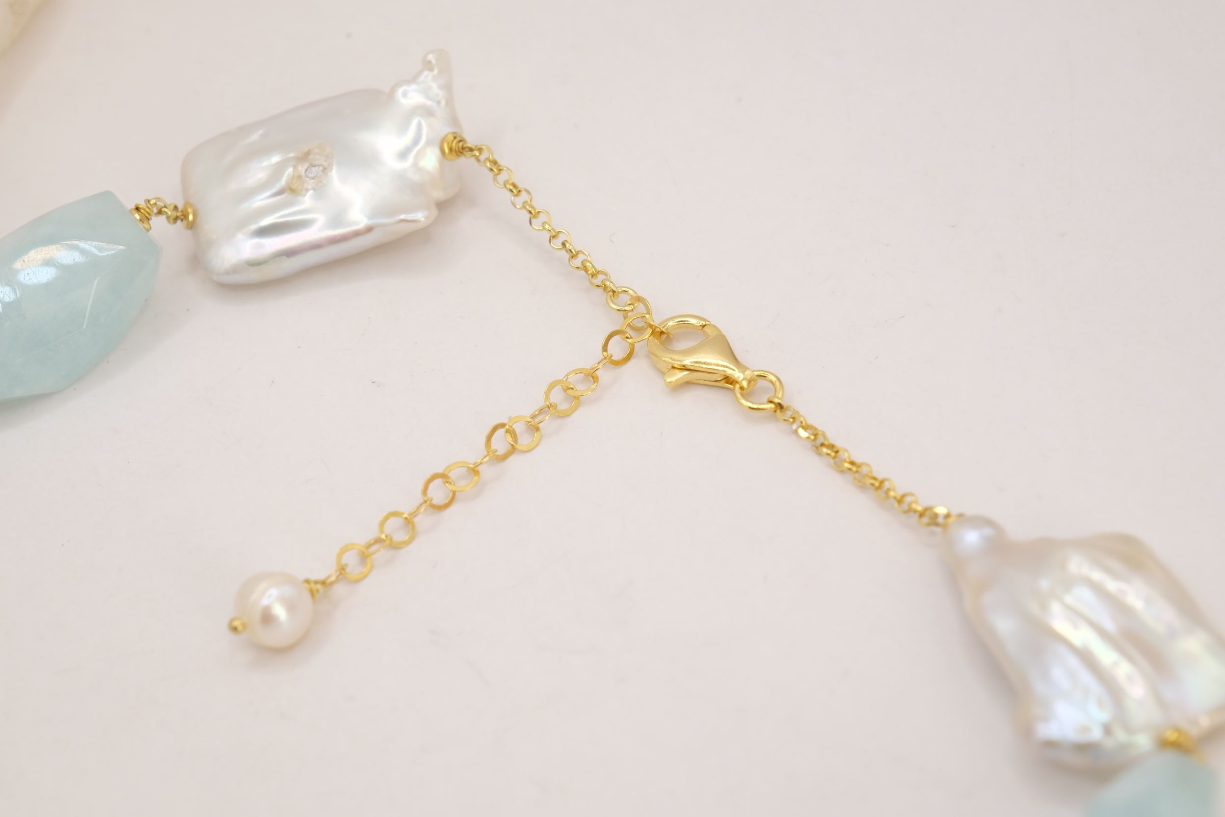 COLLANA ARTIGIANALE PERLE NATURALI ACQUAMARINA ARGENTO 925 PLACCATO ORO (8)