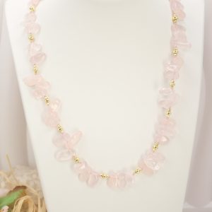 Collana Chips Grandi Quarzo Rosa Argento 925 Dorato