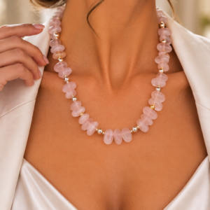 Collana Chips Grandi Quarzo Rosa Argento 925 Dorato