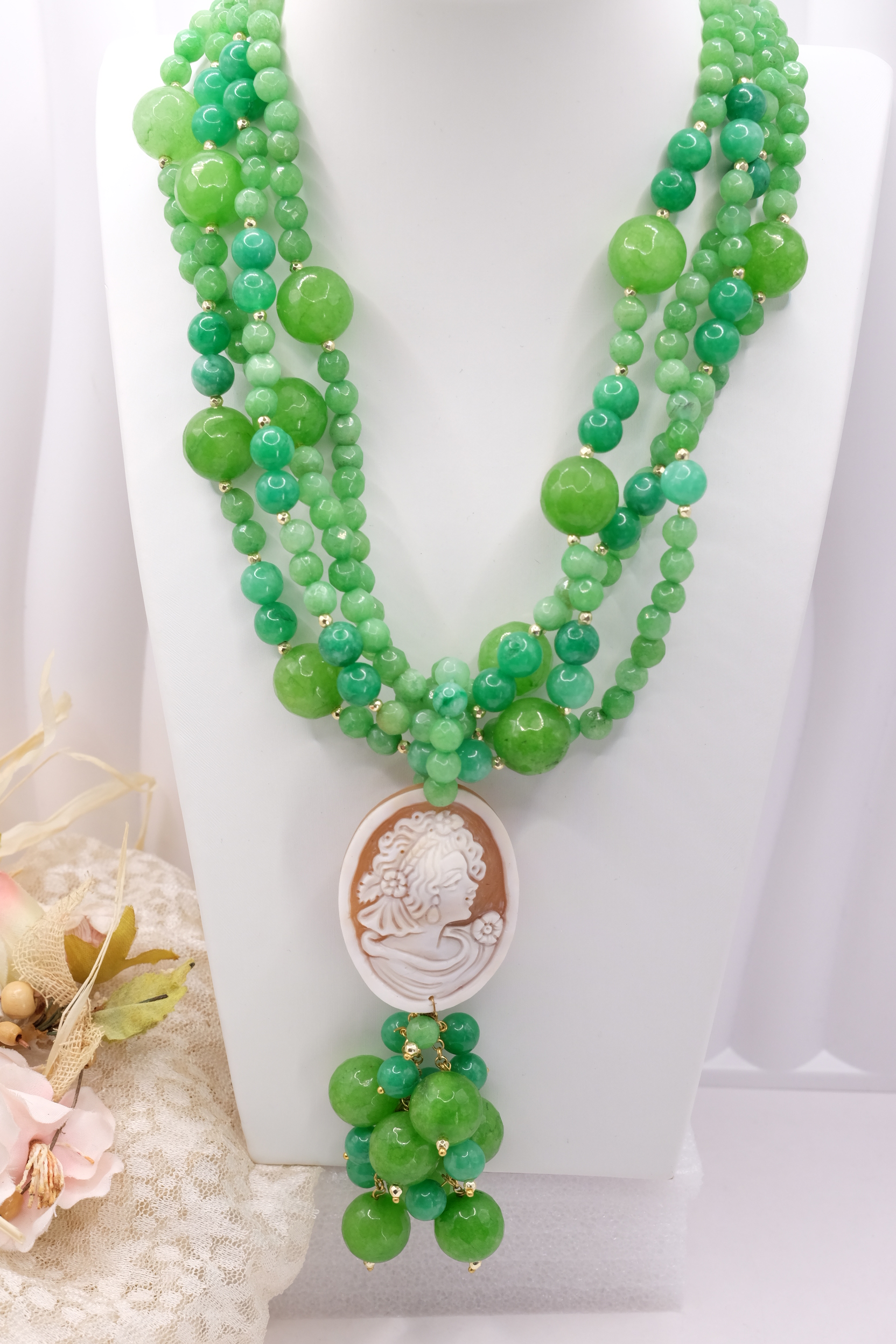 COLLANA GIADA VERDE CAMMEO TORRE DEL GRECO ARTIGIANALE SARDONICO (2)