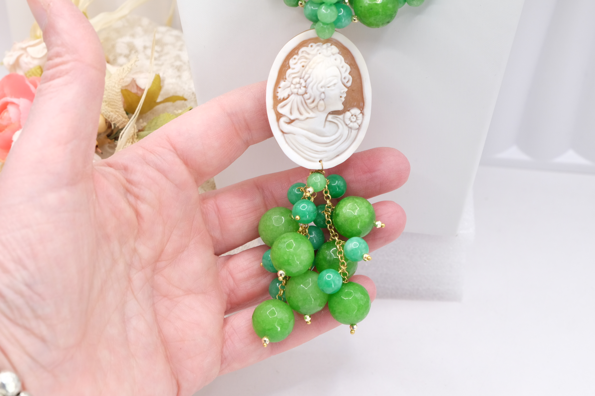 COLLANA GIADA VERDE CAMMEO TORRE DEL GRECO ARTIGIANALE SARDONICO (3)