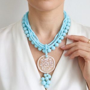 Collana Multifilo Pasta di Turchese Cammeo di Torre del Greco