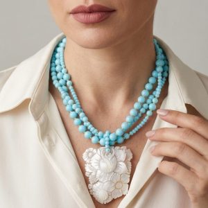 Collana Multifilo Pasta di Turchese e Cammeo di Torre del Greco