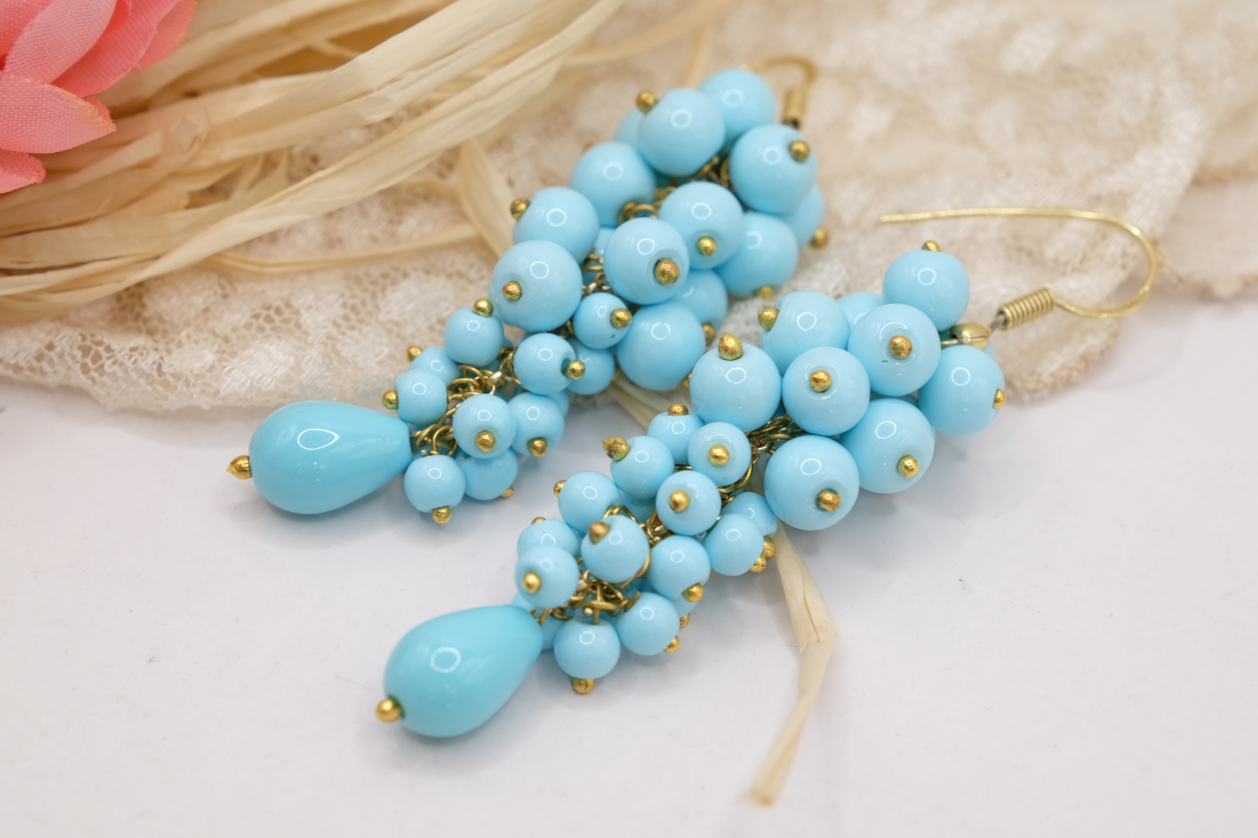 ORECCHINI ARTIGIANALI GRAPPOLO PASTA DI TURCHESE OTTONE (1)