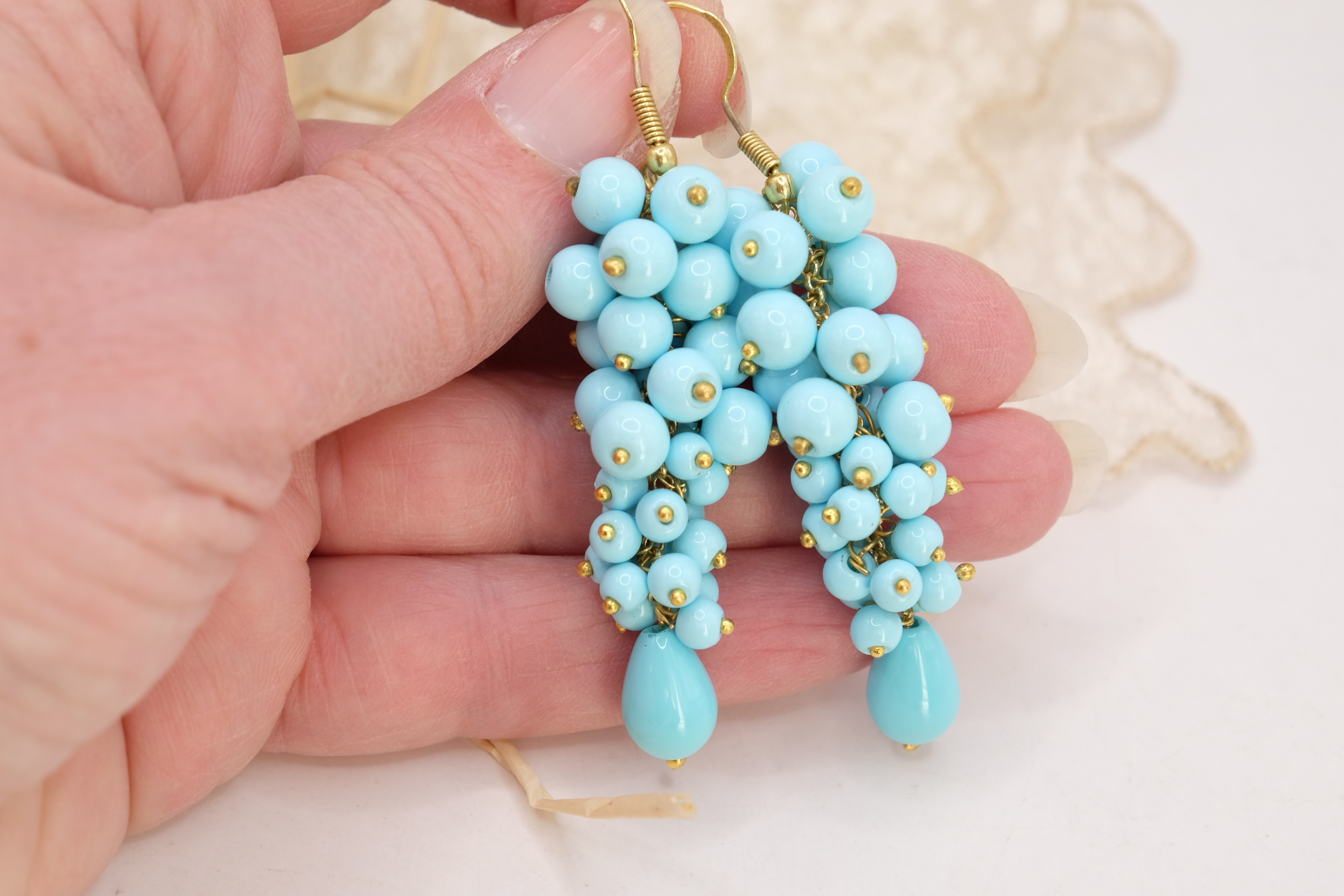 ORECCHINI ARTIGIANALI GRAPPOLO PASTA DI TURCHESE OTTONE (2)