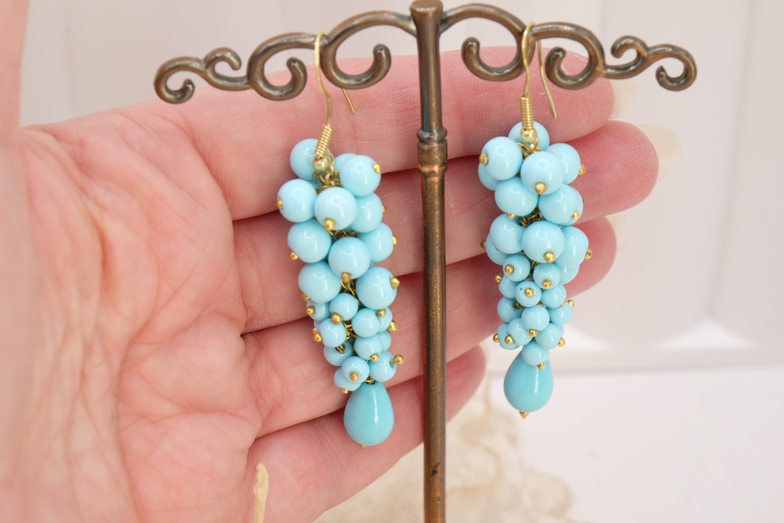 ORECCHINI ARTIGIANALI GRAPPOLO PASTA DI TURCHESE OTTONE (5)