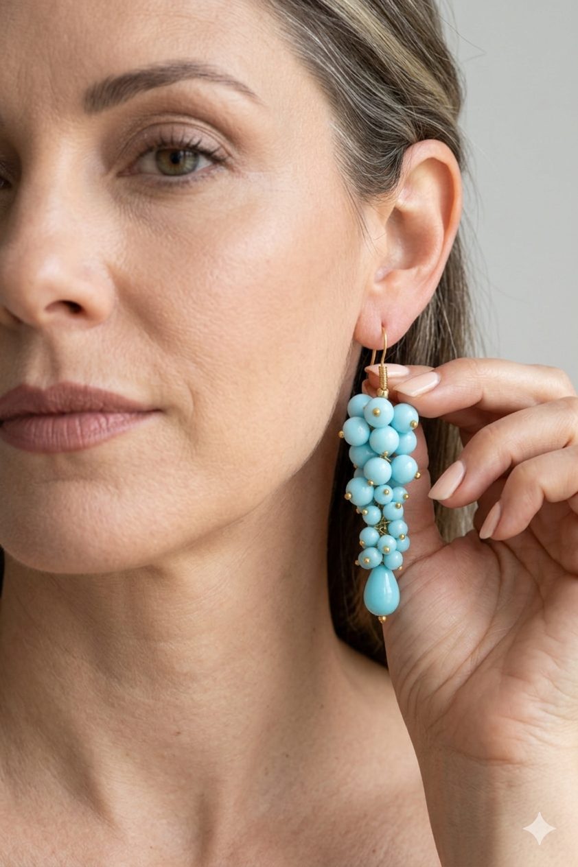 ORECCHINI ARTIGIANALI GRAPPOLO PASTA DI TURCHESE OTTONE