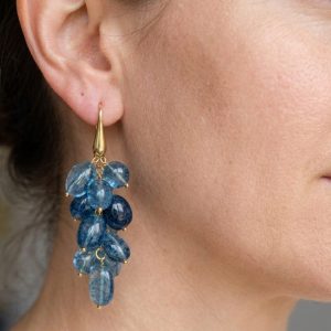 Orecchini Artigianali Tormaline Azzurro Blu Grappolo Argento