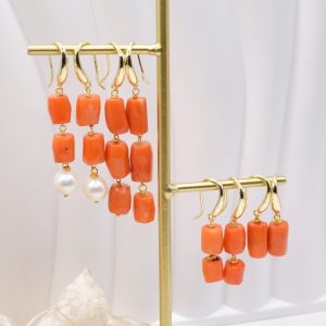 Orecchini Corallo Bamboo Con o Senza Perle Naturali 4 Varianti