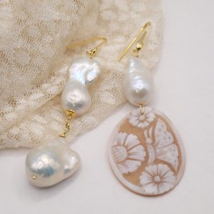 Orecchini Cammeo Sardonico Torre del Greco Perle Naturali Argento